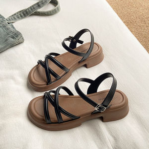 [Free Shipping] Womens Cross-Strap Sandals for Summer 2025 New Thick-Soled Height-Increasing Single-Strap Soft-Soled Beach Sandals