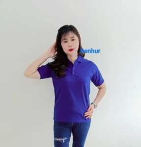 Kaos kerah wanita Biru Benhur Polos lengan pendek winstar / Kaos kerah Polos Wanita lengan pendek / Baju Kerah wanita / mahkota mas