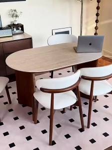 Vintage-style slab dining table solid wood dining table and chairs suitable for small apartments French r style creamy rectangular dining table.