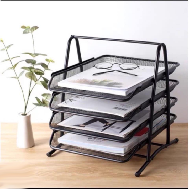 4 Tier File Sorter Stackable Metal Letter Trays – 4 Tier Desk Organizer, File Trays With Magnetic Labels Stackable Desk Organizer