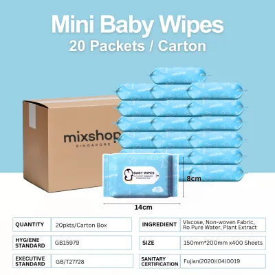 Mixshop Mini Baby Wet Wipes 20s | Extra Thick & Soft | Portable | Viscose Material