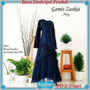 Gamis Zaskia Couple Navy | Baju Katun Anak Perempuan & Dewasa Seragam Lebaran Brokat Terbaru Murah