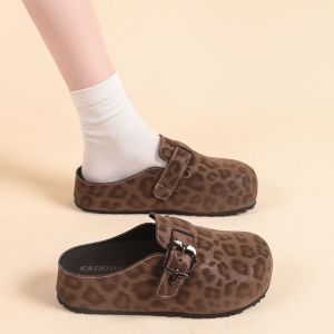 Free Shipping Thick-Soled Height-Increasing Flat WomenS Slip-On Shoes 2026 Spring New Style Easy-To-Wear Closed-Toe Half-Slipper Design Suitable For Outdoor Wear