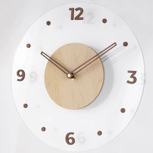 FFBH Solid Wood Wall Clock Simple and Transparent Creative Clock Wall Clock for Living Room Home Decoration Clock for Wall Use 9Q4T2
