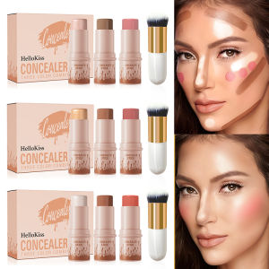 3-Piece Cream Contour Set Contour Sticks Highlighter Stick Blush Stick Including Brush Non-Greasy Waterproof Long-Lasting