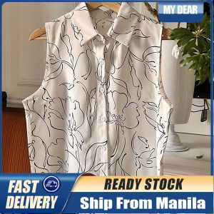 Floral Sleeveless Shirt for Women Korean Printed Chiffon Blouse Casual Shirt