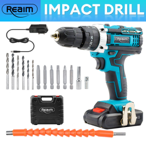 REAIM Cordless Drill 3-in-1 Impact Drill Complete Cordless Electric Impact Drill/Hammer Drill/Percussion Drill/Driver Double-Speed