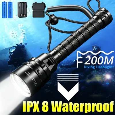 COD+1200LM diver diving 100 meters underwater flashlight waterproof and strong light XM-L2 LED white light 18650 original battery fishing camping riding LED Waterproof Rechargeable Flashlight Scuba Diving