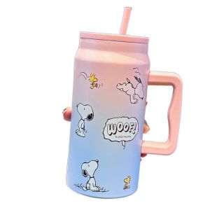 CHENJIE Cartoon Insulation Cup Stainless Steel Snoopy Character Thermal Cup Drinkware with Straw Water Bottle Student