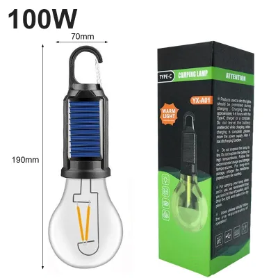 AIMO Solar Camping Light Outdoor Waterproof Light Bulb Portable LED Tungsten Light Emergency Light Bulb Rechargeable Hanging LED Emergency Lights Bulb Outdoor Waterproof