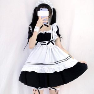 SGC 6in1 Dress Large Maid Dress Japanese Anime COS Student Cute Lolita Dress Wine Red Stage Play Suit