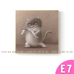 Tranh mèo hoạt hình dễ thương trang trí phòng khách phòng bếp phòng ngủ nhà hàng in vải canvas đã có khung nhiều mẫu