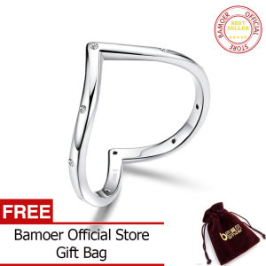 BAMOER Authentic 925 Sterling Silver Heart Finger Rings for Women Minimalist Simple Ring for Wedding Engagement Jewelry SCR622