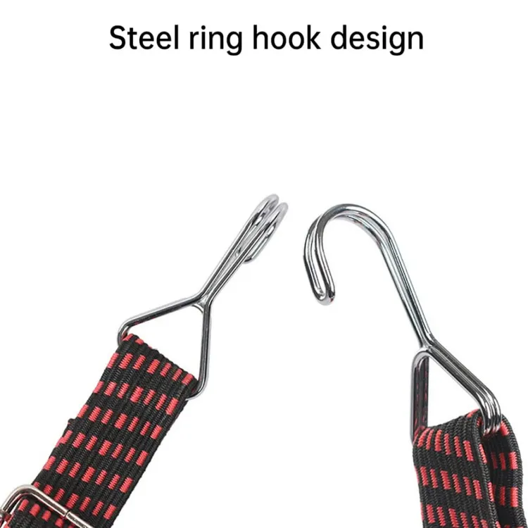 Adjustable] Flat Bungee Cords with Hook Heavy Duty Elasticity Long Bungee  Straps Anti-Rust Metal Buckle Luggage Rope for Cargo (1pc Black Red)