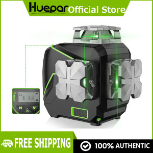 Huepar 3D LCD Display Cross Line La-ser Level 12 Lines Green Beam Bluetooth & Remote Control Functions S03CG