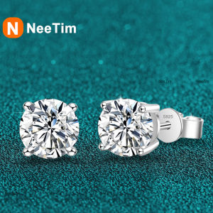 NeeTim 0.1ct-5ct D Moissanite Stud Earrings Lab Diamond 925 Sterling Silver with White Gold Plated Wedding Jewelry for Women Man2026