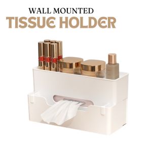 Wall Mounted Tissue Holder Organizer Desktop Tissue Box Dispenser Multifunctional Storage Container Paper Towel Holder
