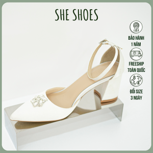 Sandal Giày cưới đính hoa đá gót vuông lụa satin cao cấp (NEW ARRIVAL) độc quyền bởi SHE SHOES - GC07031