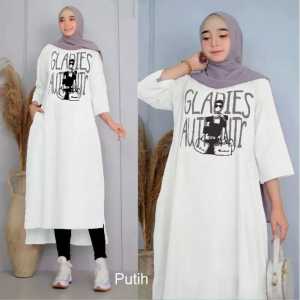 Midi Dress Terbaru 2024 Gladies Bahan Combed Apk Sablon Tunik Wanita Oversize Ootd Hijab Casual