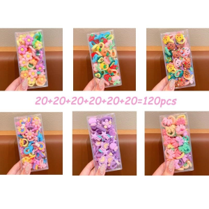 17KM 120Pcs Korean Cute Children Hair Ropes Elastic Seamless Rubber Hair Band Baby Ponytail Set Hair Ties