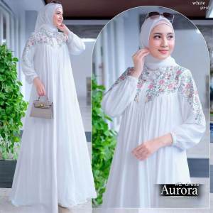 Baju Gamis Wanita Terbaru Aurora Maxi Bahan Crinkle Airflow Aplikasi Bordir Busui Friendly Dress Kondangan Muslimah Viral Outfit Remaja Kekinian Termurah