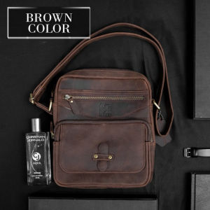 Tas Selempang Kotak Klasik Kulit Sapi Jenis Crazy Horse Awet Vintage Muat Tablet