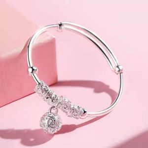 New Hot Sale Plated S Silver Palace Bell Bracelet for Women European and American Fashion Versatile Rotating Bead Ethnic Bracelet