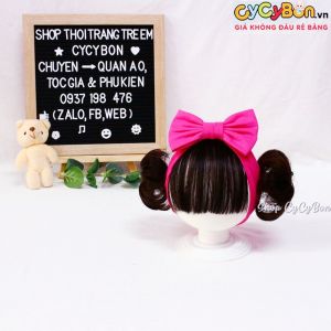 Băng Đô Turban Tóc Giả Cho Bé Gái Thun Cotton Nơ Hồng Đậm Kèm Tóc Mái Và Tóc Giả 2 Bên - Có Đủ Size Kể Cả Sơ Sinh !