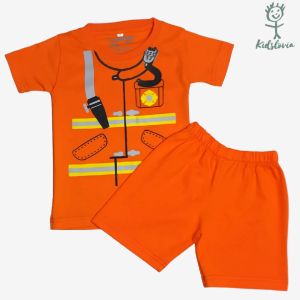 Setelan Kaos Anak laki Laki Motif Damkar Pemadam Kebakaran Celana Pendek Anak Usia 1-6 Tahun Katun