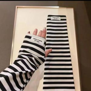 X SHOW Long Ice Arm Sleeve Color Strip Loose UV Protection Arm Gloves Y2k Anti-sunburn Ice Silk Sleeves Summer