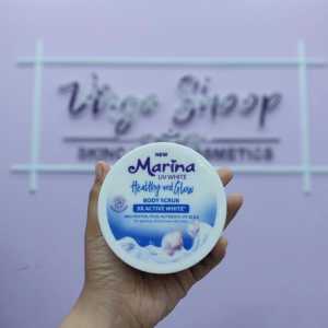 Marina UV White Body Scrub 200ml - Mengangkat Sel Kulit - Menghaluskan - Mencerahkan - Lulur Biru - Virgo Shoop