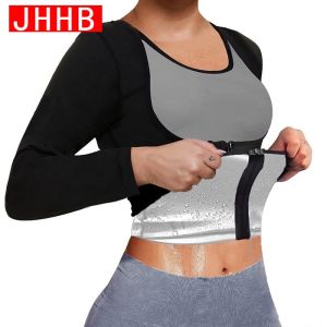 Sauna Suit for Women Weight Loss Sweat Jacket Long Sleeve Body Shaper Fitness Zipper Workout Shirts Slimming Waist Trainer