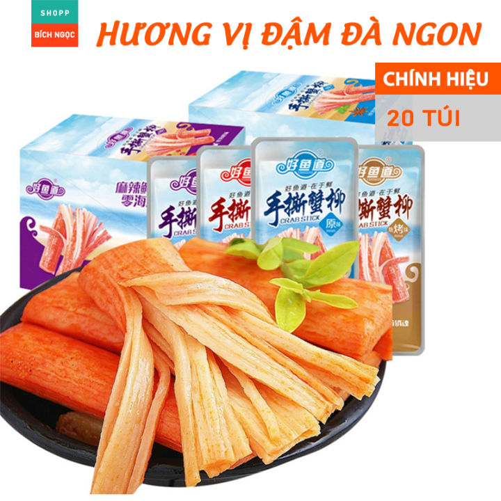 Thanh Cua ăn liền hộp 20 gói, đồ ăn vặt cay nội địa Trung, phi lê Cua ...