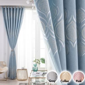 Blackout Langsir Shading Jacquard Curtains Sliding Door Curtain For Bedroom Living Room