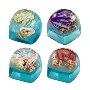 Multicolor Artisana Resin Keycaps With Marine Life Underwater Pattern For Mechanical Keyboards Customization