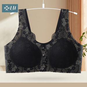 【กรุงเทพจัดส่งสินค้า】ชุดชั้นในลูกไม้ ไร้รอยต่อ ระบายอากาศ หัวเข็มขัดด้านหน้า ไม่มีแหวนเหล็ก ผ้าเรยอน แต่งกระดุมด้านหน้า พลัสไซซ์ สําหรับผู้หญิงวัยกลางคน