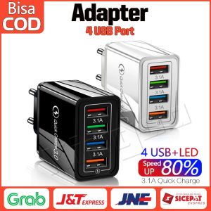 Adapter Charger 5V 3.1A 4 Port USB Quick Charging Fast Charging Pengisian Daya Cepat+Lampu LED