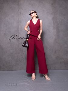 🔖Mirrorsister 41219.3 Jumpsuit จัมพ์สูทขายาว แขนกุดคอวีอกไขว้ ชายเสื้อเฉียง ช่วงล่างเป็นกางเกงขากระบอก