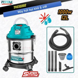 1000W Máy hút bụi khô và ướt 12L TOTAL TVC12202 công suất 1000W bình chứa bụi 12L chiều dài ống hút 1.5m