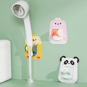 SADSAF Wall Mount Shower Bracket Self-adhesive Punch-Free Shower Head Base Cute Adjustable Shower Head Holder Shower Accessories