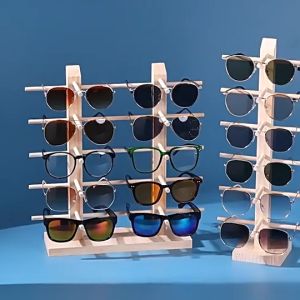 Quivlox Wooden Sunglasses Display Rack Detachable Eyeglass Storage Stand Holder with Sturdy Base Rak Kaca Mata