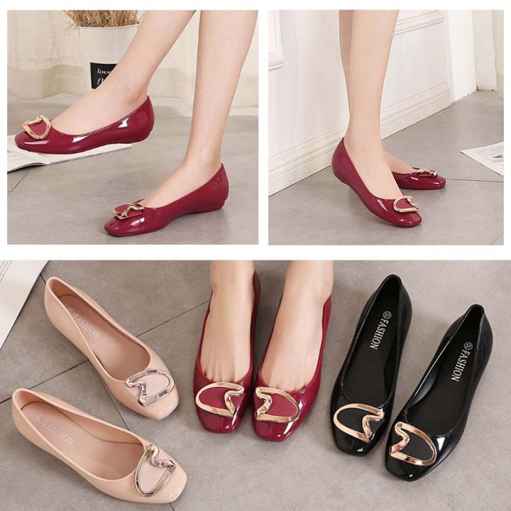 𝑳𝒂𝒆𝒊 𝒃𝒂𝒈&𝒔𝒉𝒐𝒆𝒔👠 รองเท้าคัชชูหัวเหลี่ยม ส้นเตี้ย ยางนิ่ม เคลือบเงา 4 สี ...