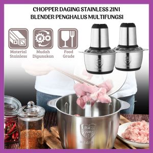 Chopper Daging Stainless 2IN1 Meat Blender Elektrik  Alat Penghalus Penggiling Bumbu Dapur Daging Sayur Buah Multifungsi  Food Chopper Portable Anti Karat Serbaguna - FR Gallery