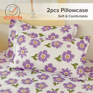 Dansunreve ปลอกหมอนนุ่มปลอกหมอนดอกไม้2ชิ้นปลอกหมอนที่เป็นมิตรกับผิวปกหมอนระบายอากาศ48*74ซม.