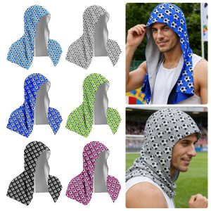 MACRAMEX Cool Neck Cool Towel Breathable with Buttons Hooded Towel Moisture Wicking Football Pattern Quick Drying Headscarf for Hiking Fishing Outdoor Beach Sports