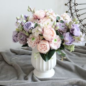 MAJESTICX Silk Flower Artificial Flowers Bouquet Arrangement Vase Included Silk Rose Fake Plants Garland Design Christmas Garland Home Garden Decor