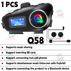 Q58 Large Screen Display Motorcycle Helmet Intercom Bluetooth Headset BT5.3 LED Light FM Support SD spekerbluetooth with micHelmet