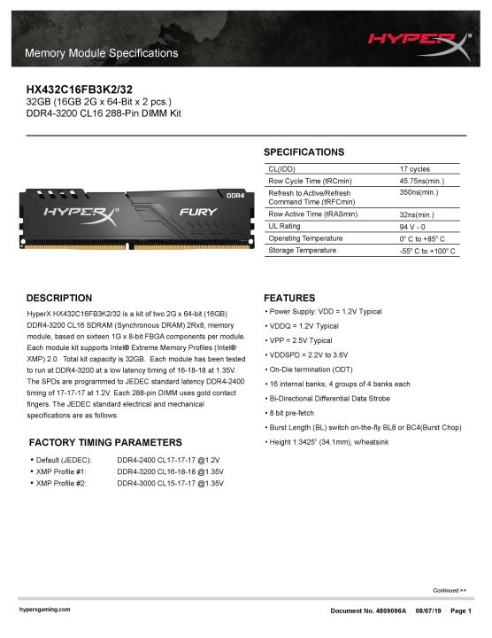 32GB (16GBx2) DDR4/3200 RAM PC (แรมพีซี) KINGSTON HyperX FURY BLACK ...