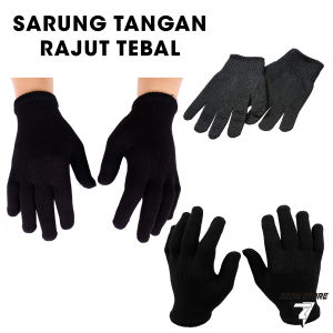 sarung tangan rajut hitam polos panjang