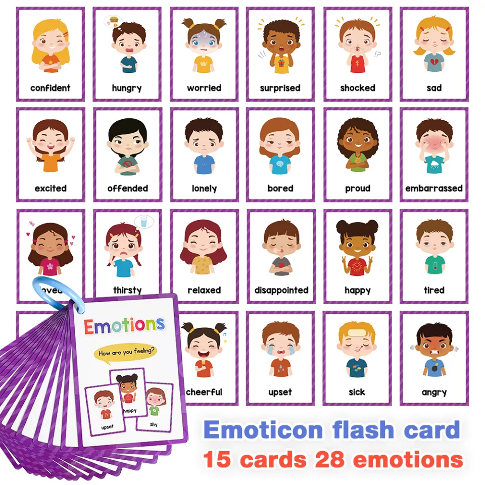 18Pcs/set Emotional Feeling Expression Flash Card Game Adjective English  Words Pocket Flashcards for Kids Early Learning Educational Toy Montessori  Chinese Words Children Empathy Activities Teacher Aids | Lazada